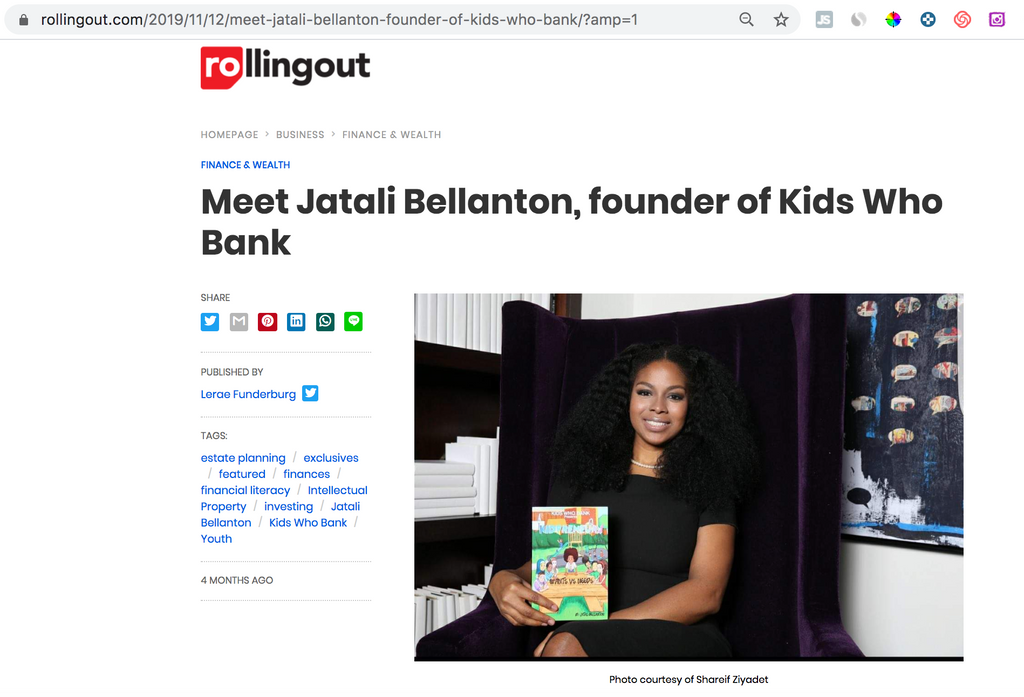 Article On Rollingout: Meet Jatali Bellanton, Founder of Kids Who Bank